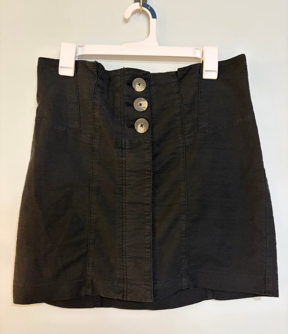 Free People Black Corset Waist Mini Skirt Size 12 High Rise Button Front